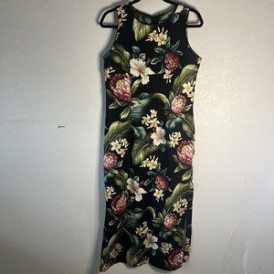Young Hawaii Sz M Sleeveless Back Zip Floral Side Slits Maxi Cotton Sheath